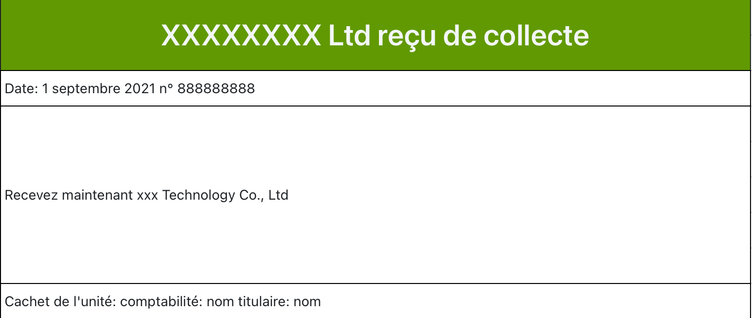 Reçu de collecte vert foncé minimaliste
